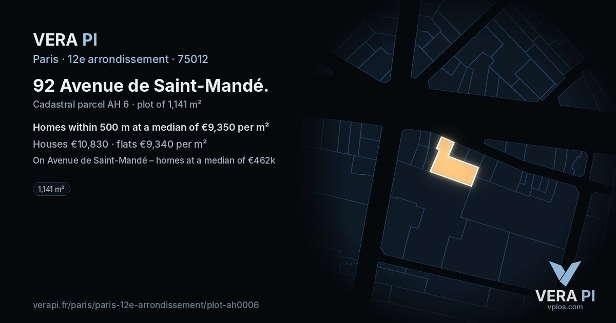 92 Avenue de Saint-Mandé, 12e arrondissement at night – the plot lit, the parcels around coloured by the prices near them