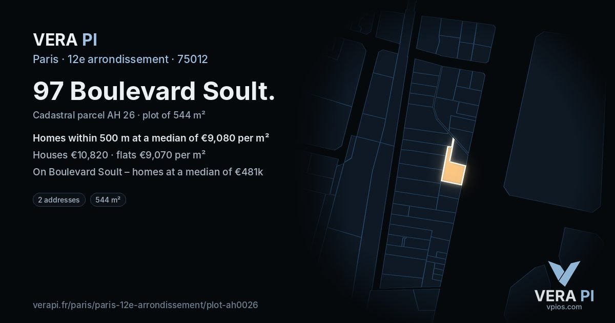 97 Boulevard Soult, 12e arrondissement at night – the plot lit, the parcels around coloured by the prices near them