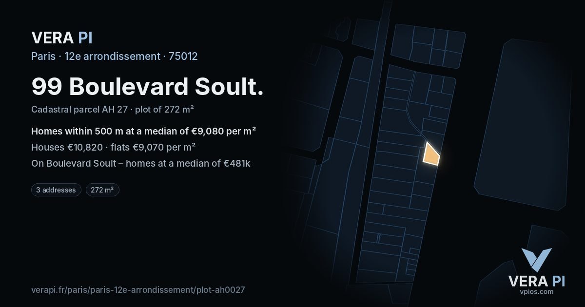 99 Boulevard Soult, 12e arrondissement at night – the plot lit, the parcels around coloured by the prices near them