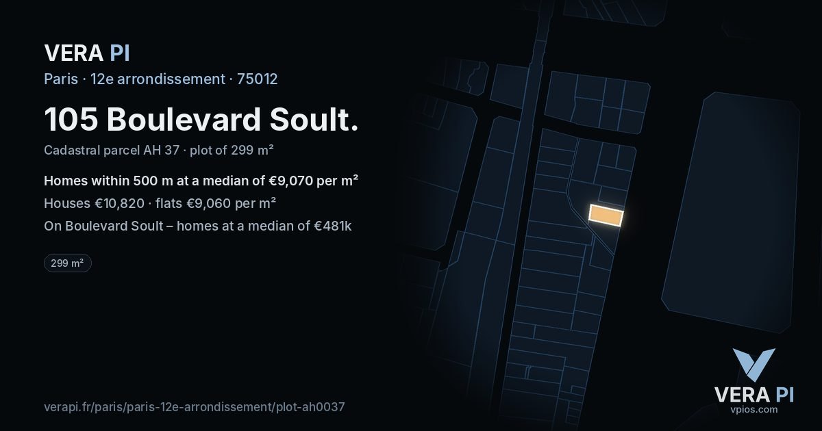 105 Boulevard Soult, 12e arrondissement at night – the plot lit, the parcels around coloured by the prices near them