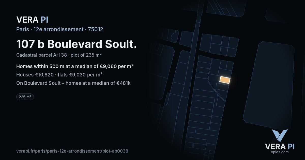 107 b Boulevard Soult, 12e arrondissement at night – the plot lit, the parcels around coloured by the prices near them