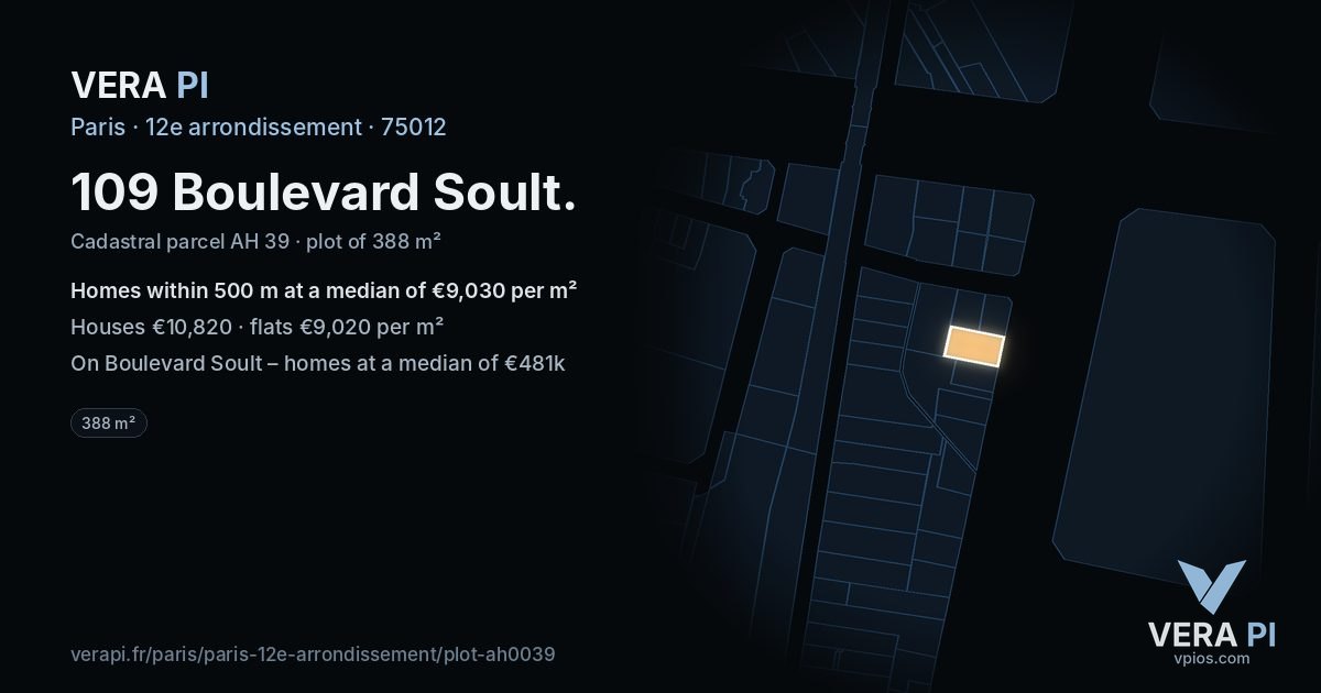 109 Boulevard Soult, 12e arrondissement at night – the plot lit, the parcels around coloured by the prices near them