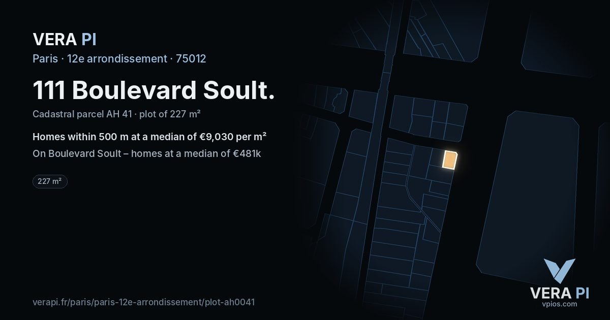 111 Boulevard Soult, 12e arrondissement at night – the plot lit, the parcels around coloured by the prices near them
