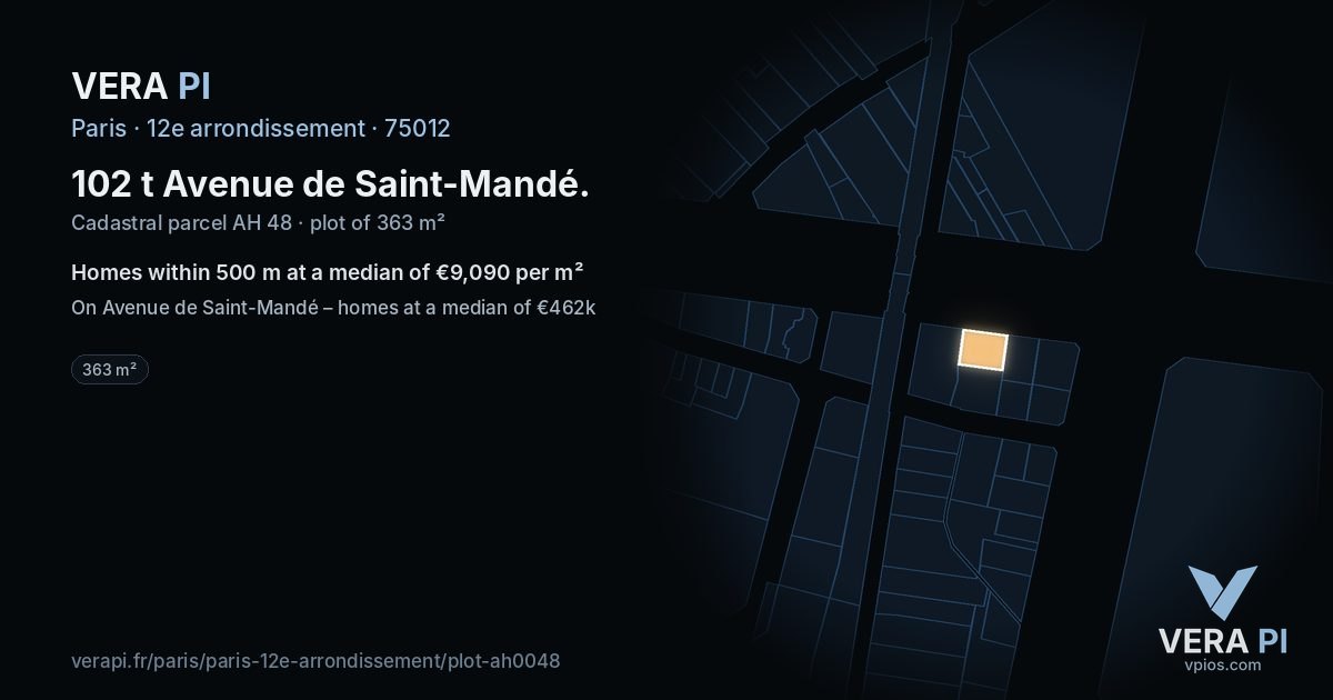 102 t Avenue de Saint-Mandé, 12e arrondissement at night – the plot lit, the parcels around coloured by the prices near them