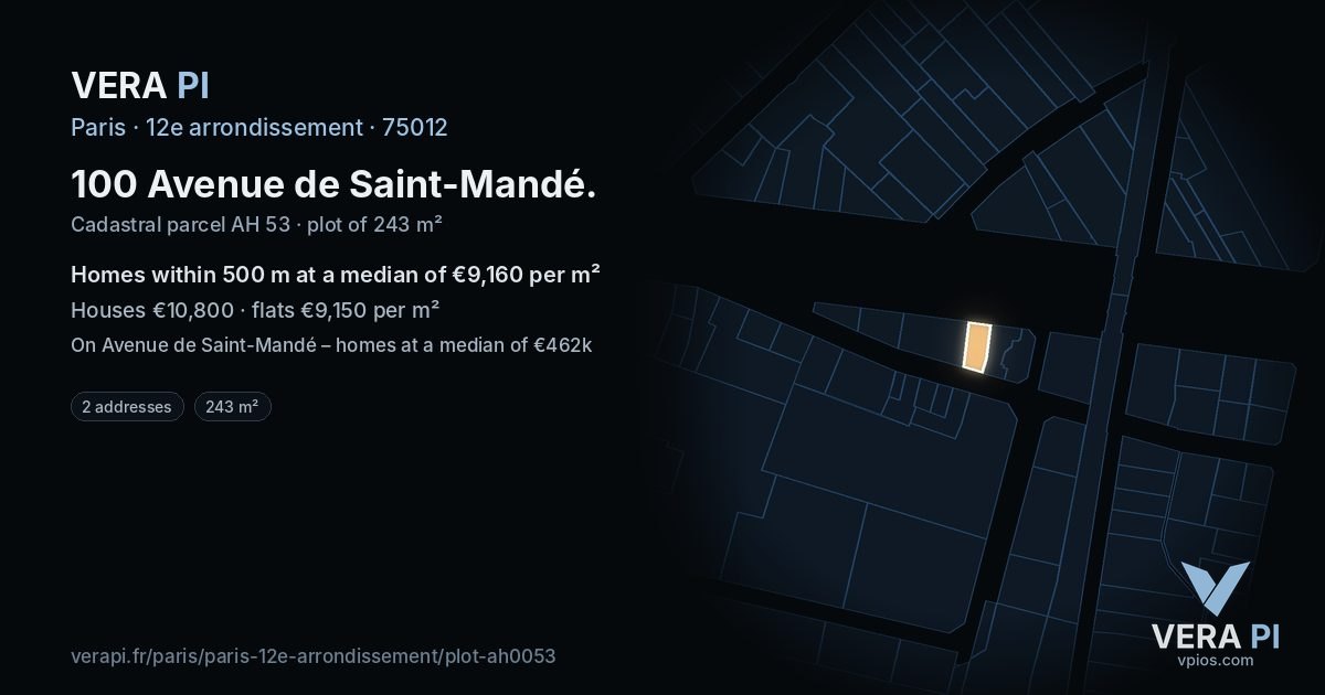 100 Avenue de Saint-Mandé, 12e arrondissement at night – the plot lit, the parcels around coloured by the prices near them