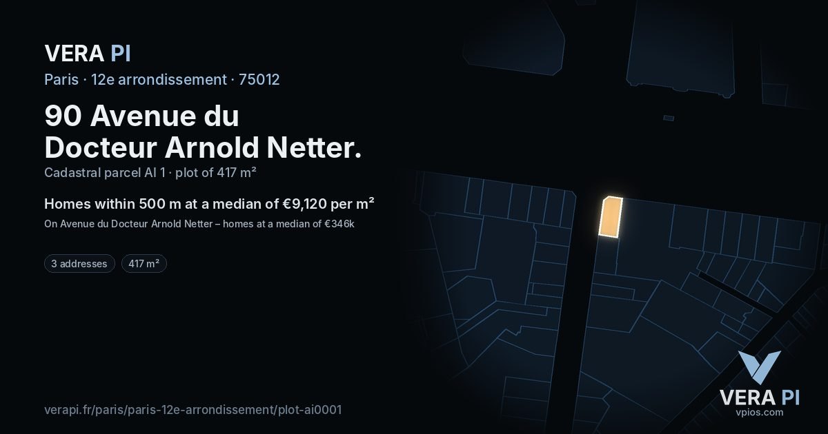 90 Avenue du Docteur Arnold Netter, 12e arrondissement at night – the plot lit, the parcels around coloured by the prices near them