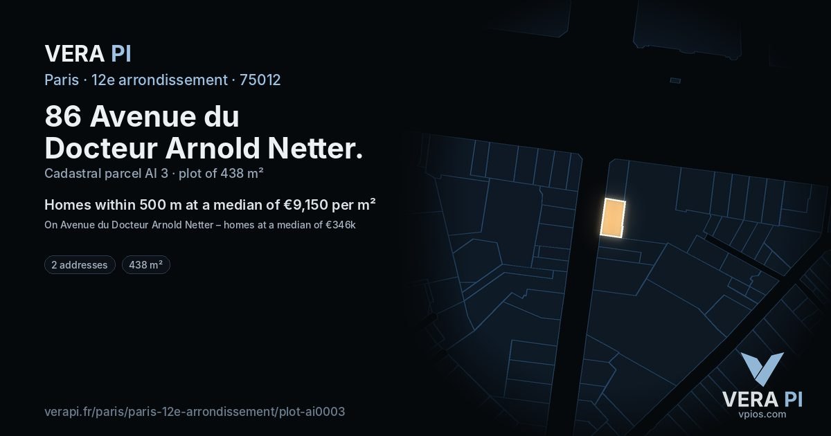 86 Avenue du Docteur Arnold Netter, 12e arrondissement at night – the plot lit, the parcels around coloured by the prices near them