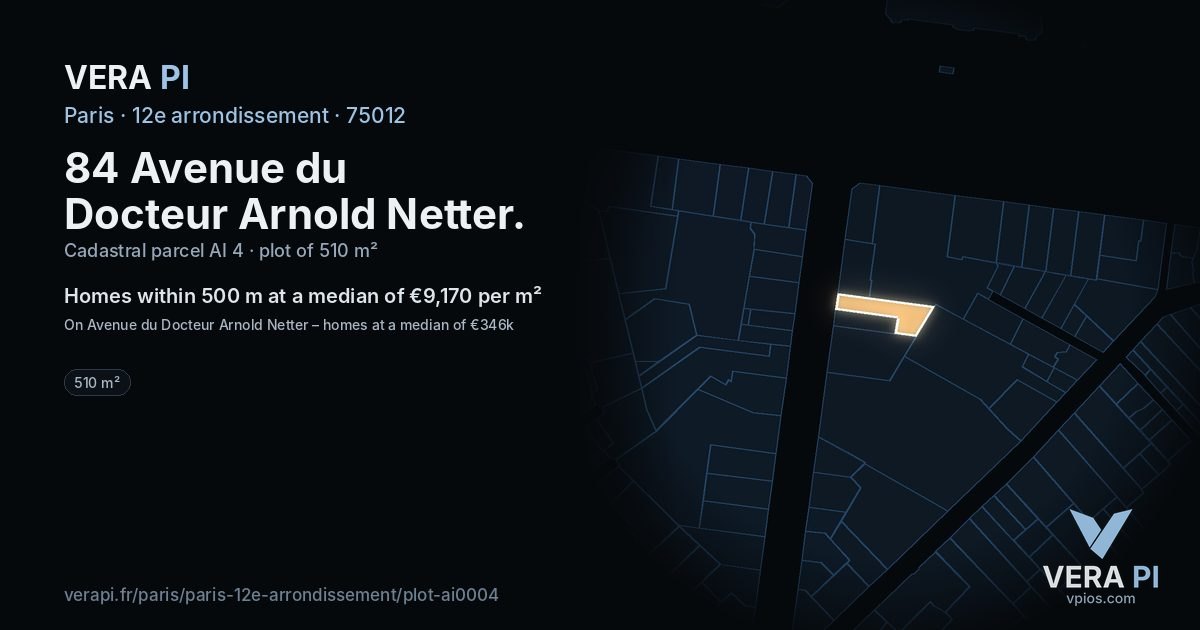 84 Avenue du Docteur Arnold Netter, 12e arrondissement at night – the plot lit, the parcels around coloured by the prices near them