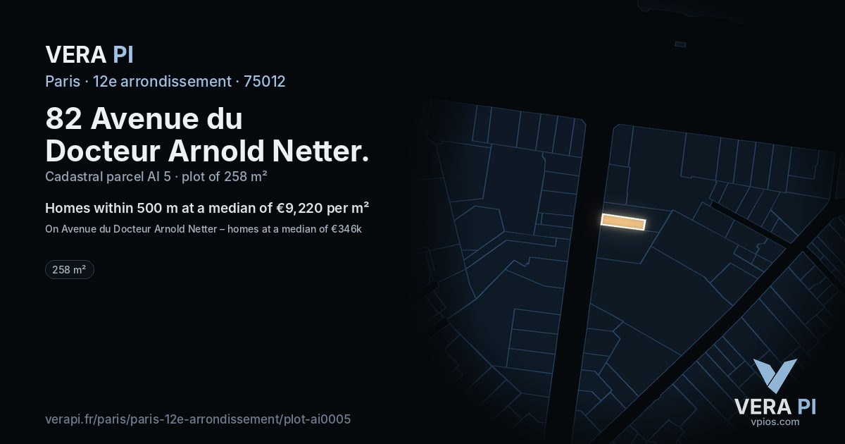 82 Avenue du Docteur Arnold Netter, 12e arrondissement at night – the plot lit, the parcels around coloured by the prices near them