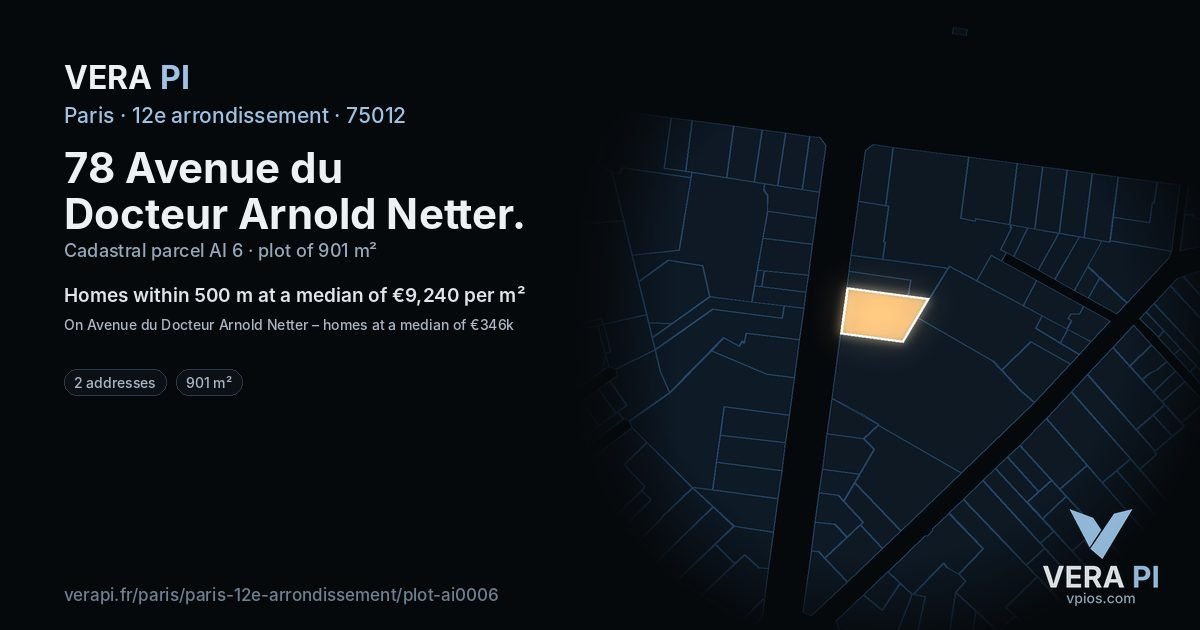78 Avenue du Docteur Arnold Netter, 12e arrondissement at night – the plot lit, the parcels around coloured by the prices near them