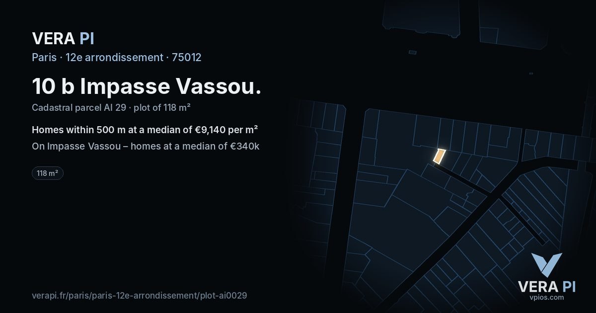 10 b Impasse Vassou, 12e arrondissement at night – the plot lit, the parcels around coloured by the prices near them