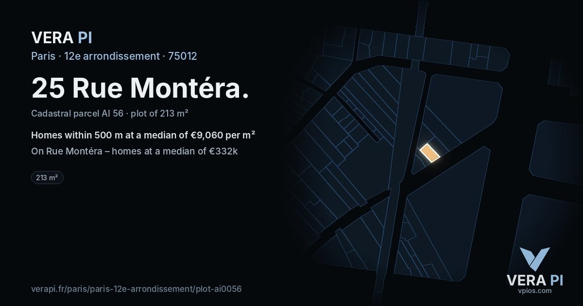 25 Rue Montéra, 12e arrondissement at night – the plot lit, the parcels around coloured by the prices near them