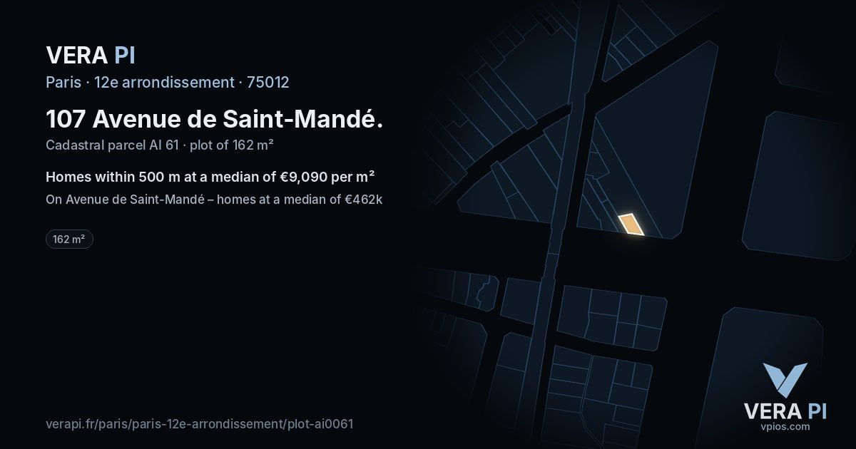 107 Avenue de Saint-Mandé, 12e arrondissement at night – the plot lit, the parcels around coloured by the prices near them