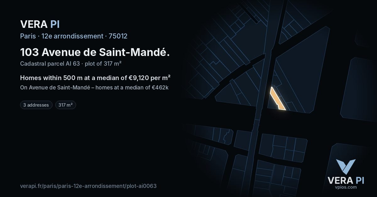 103 Avenue de Saint-Mandé, 12e arrondissement at night – the plot lit, the parcels around coloured by the prices near them