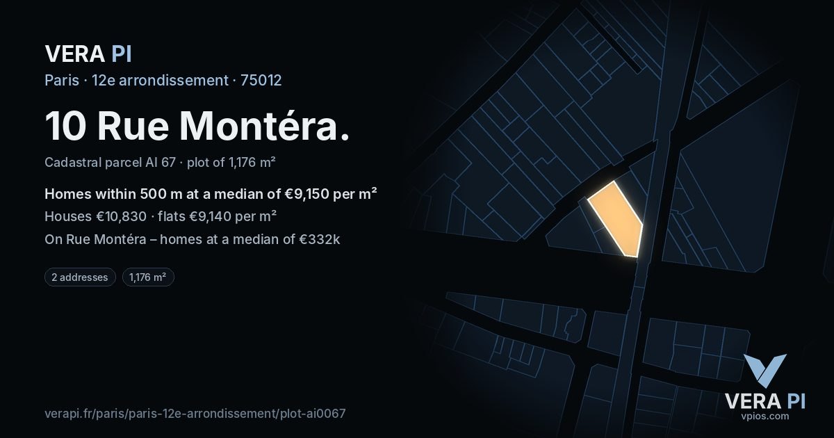 10 Rue Montéra, 12e arrondissement at night – the plot lit, the parcels around coloured by the prices near them