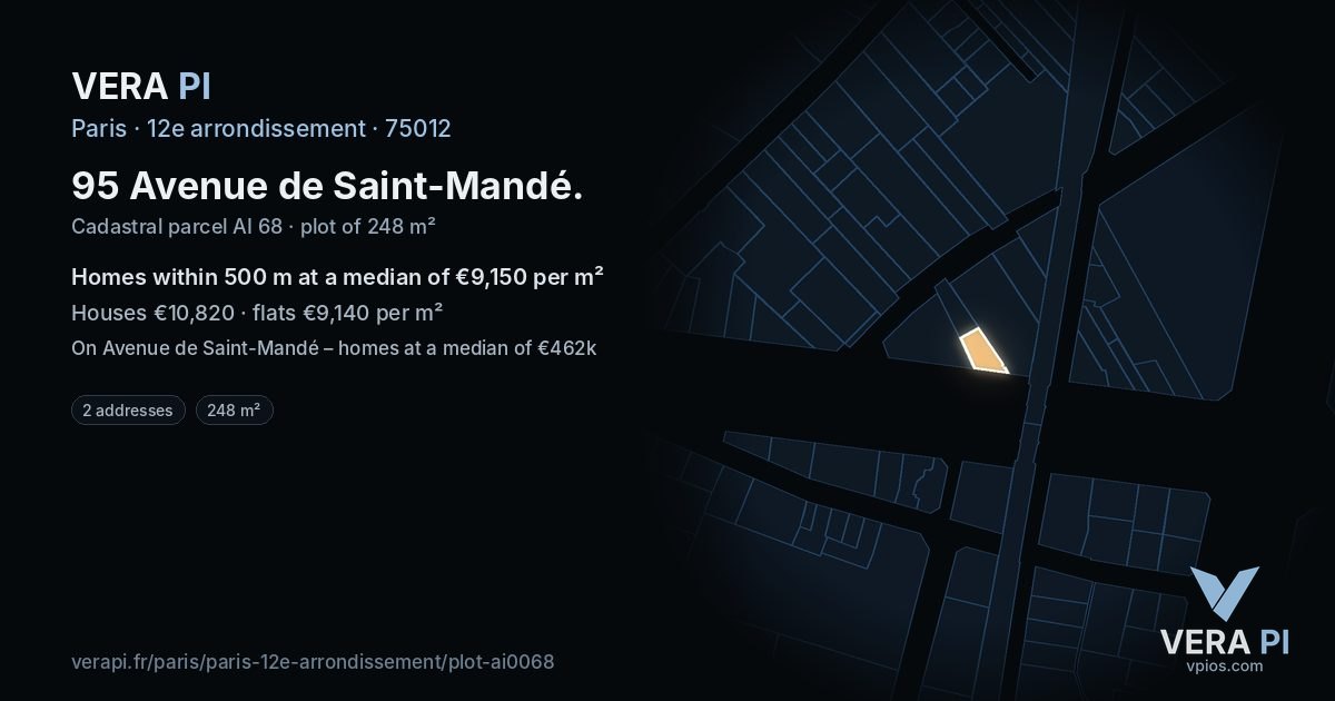 95 Avenue de Saint-Mandé, 12e arrondissement at night – the plot lit, the parcels around coloured by the prices near them
