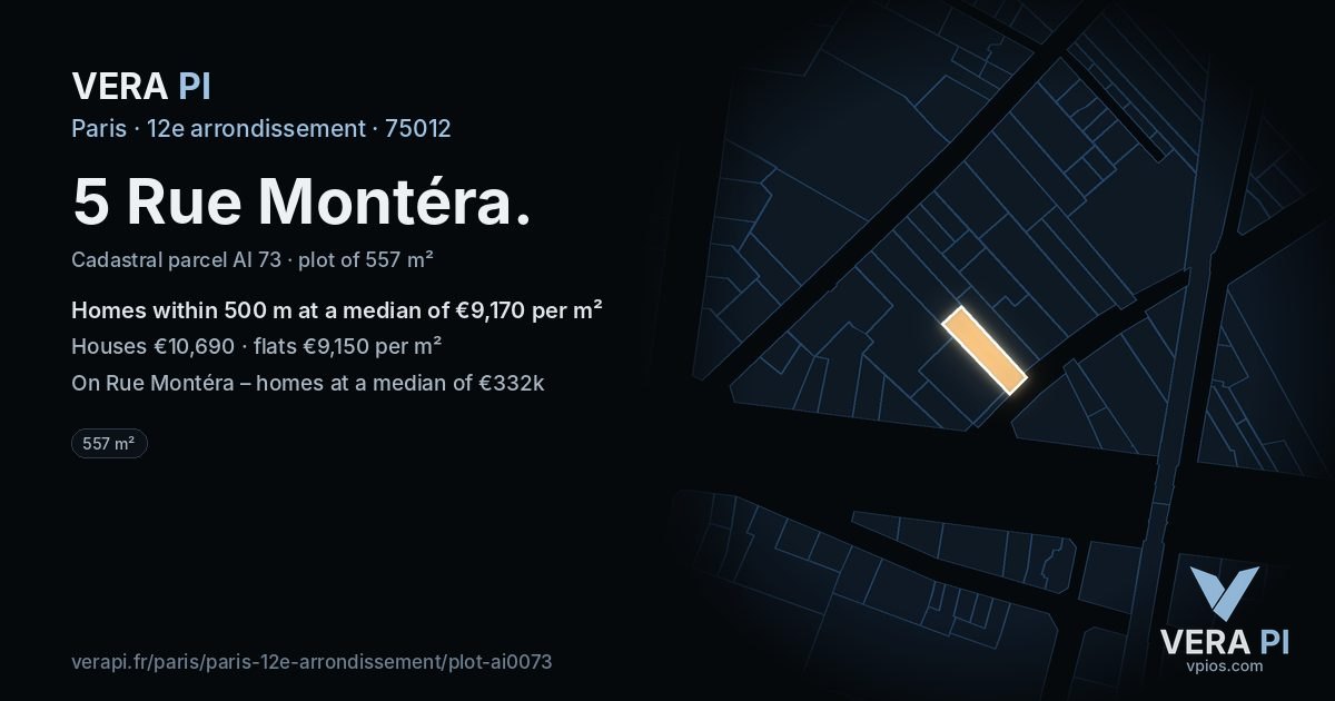 5 Rue Montéra, 12e arrondissement at night – the plot lit, the parcels around coloured by the prices near them