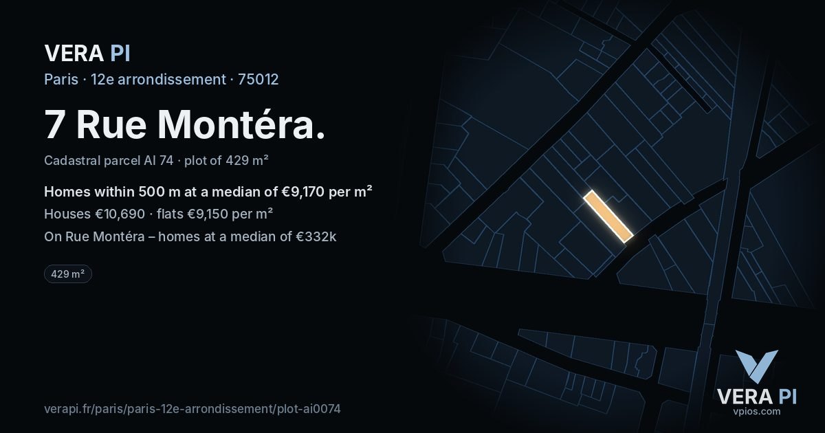 7 Rue Montéra, 12e arrondissement at night – the plot lit, the parcels around coloured by the prices near them