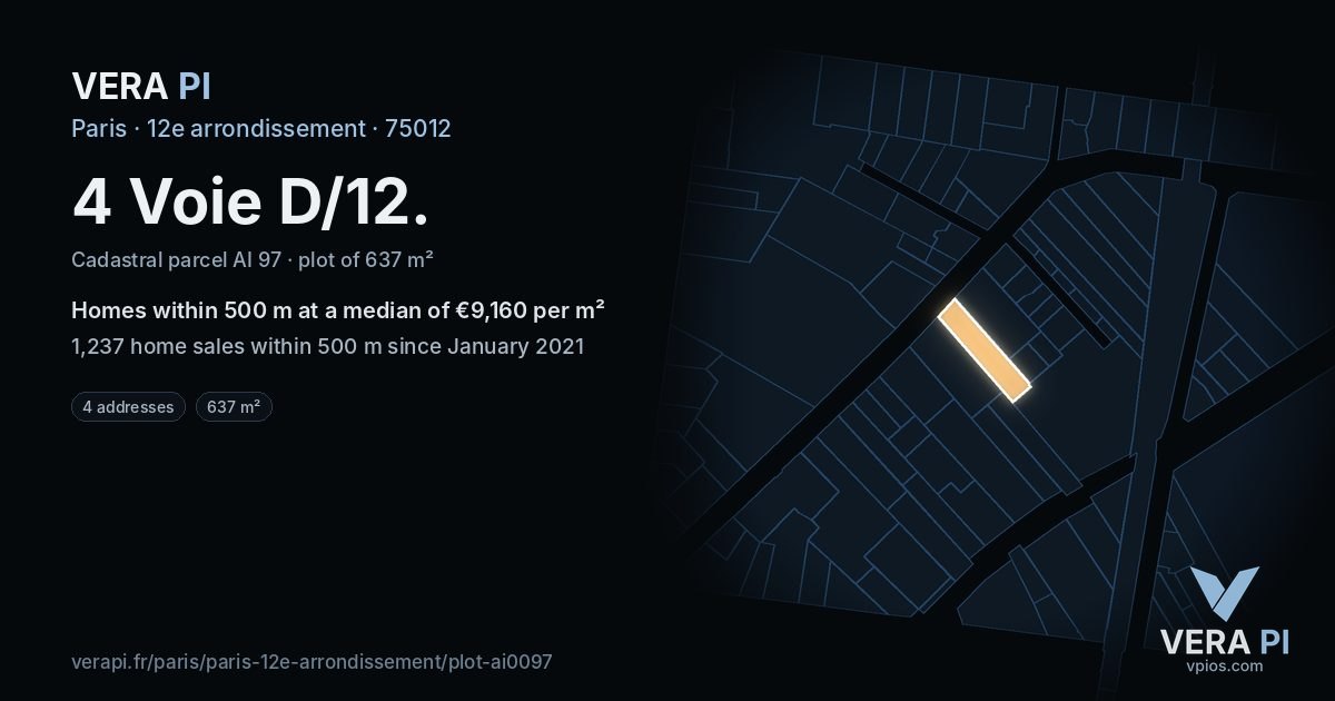 4 Voie D/12, 12e arrondissement at night – the plot lit, the parcels around coloured by the prices near them