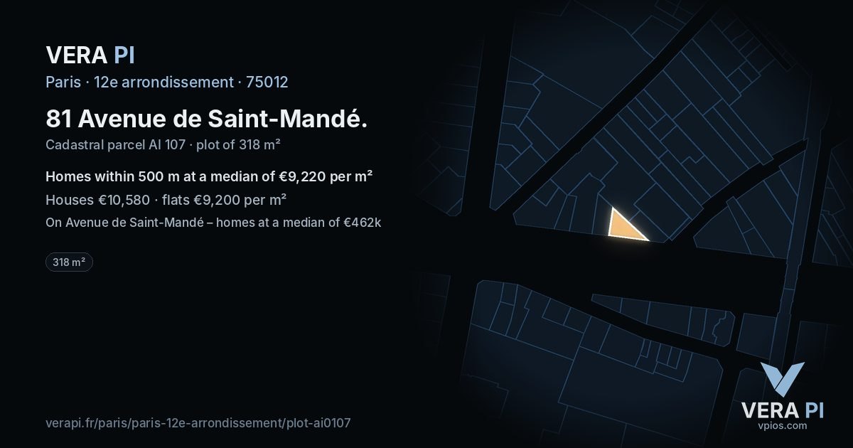 81 Avenue de Saint-Mandé, 12e arrondissement at night – the plot lit, the parcels around coloured by the prices near them