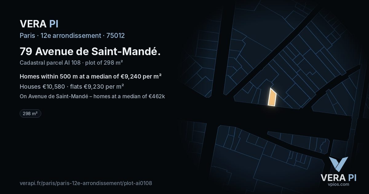79 Avenue de Saint-Mandé, 12e arrondissement at night – the plot lit, the parcels around coloured by the prices near them