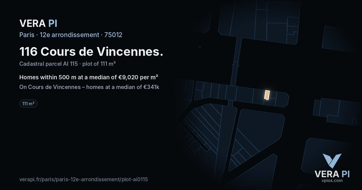 116 Cours de Vincennes, 12e arrondissement at night – the plot lit, the parcels around coloured by the prices near them