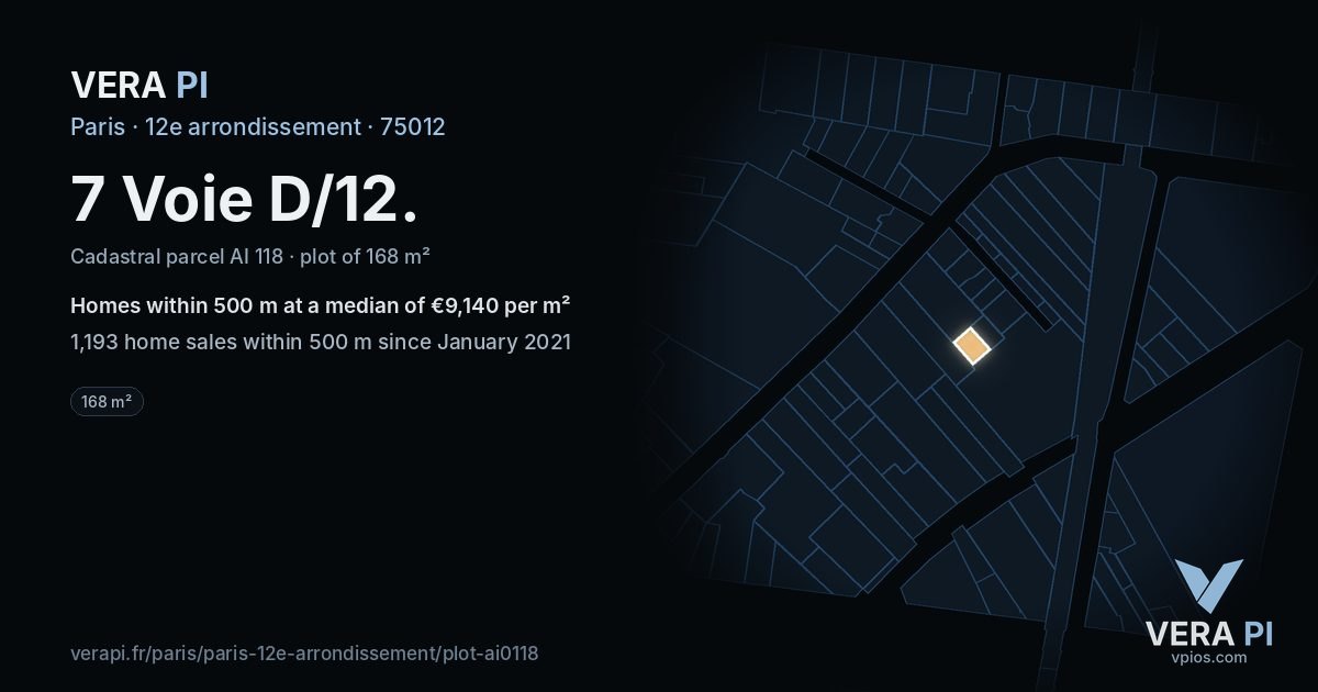 7 Voie D/12, 12e arrondissement at night – the plot lit, the parcels around coloured by the prices near them