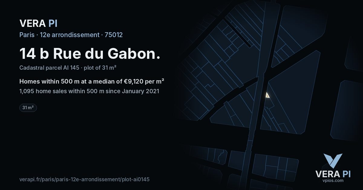 14 b Rue du Gabon, 12e arrondissement at night – the plot lit, the parcels around coloured by the prices near them