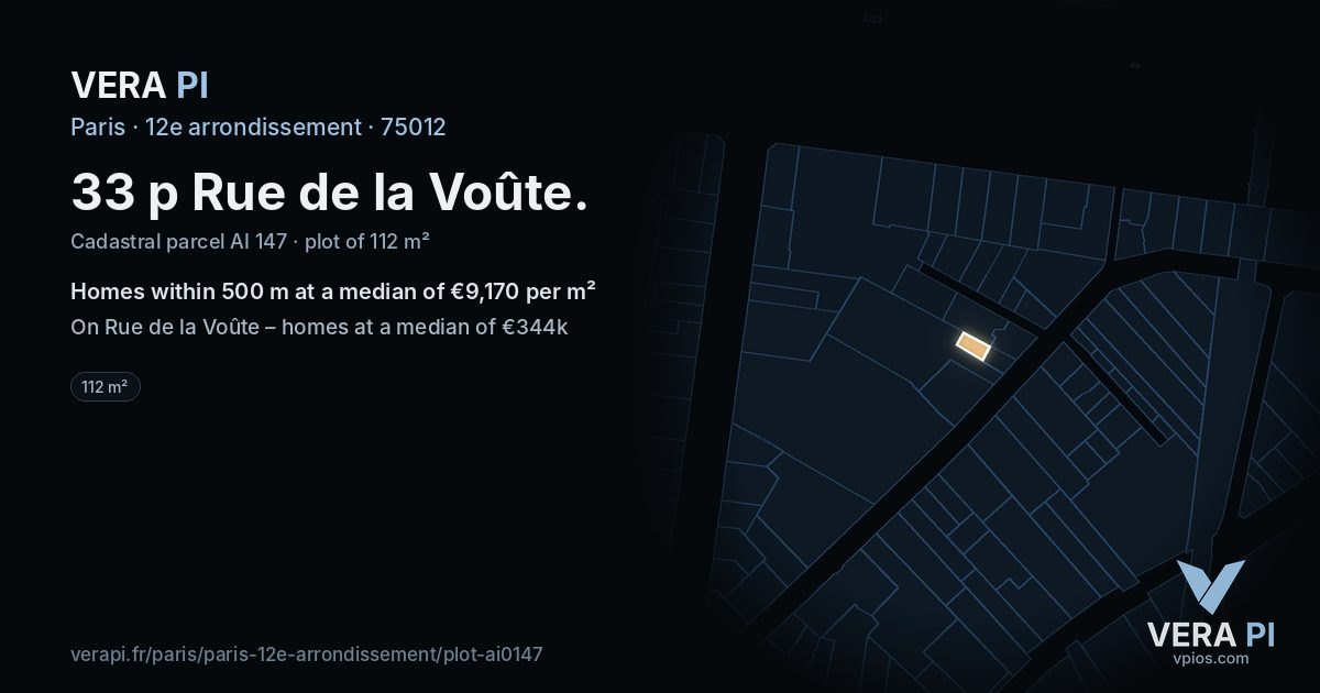 33 p Rue de la Voûte, 12e arrondissement at night – the plot lit, the parcels around coloured by the prices near them