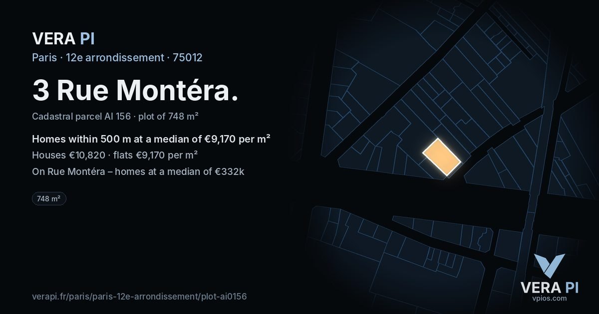 3 Rue Montéra, 12e arrondissement at night – the plot lit, the parcels around coloured by the prices near them