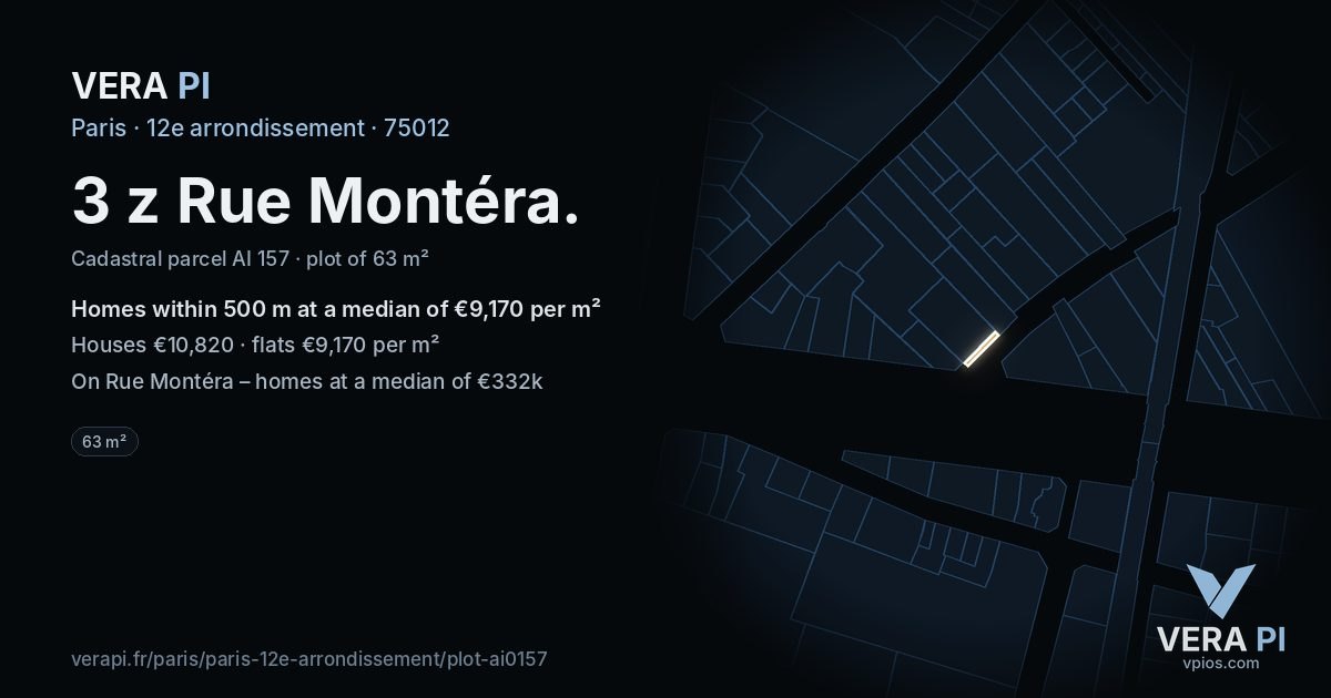 3 z Rue Montéra, 12e arrondissement at night – the plot lit, the parcels around coloured by the prices near them