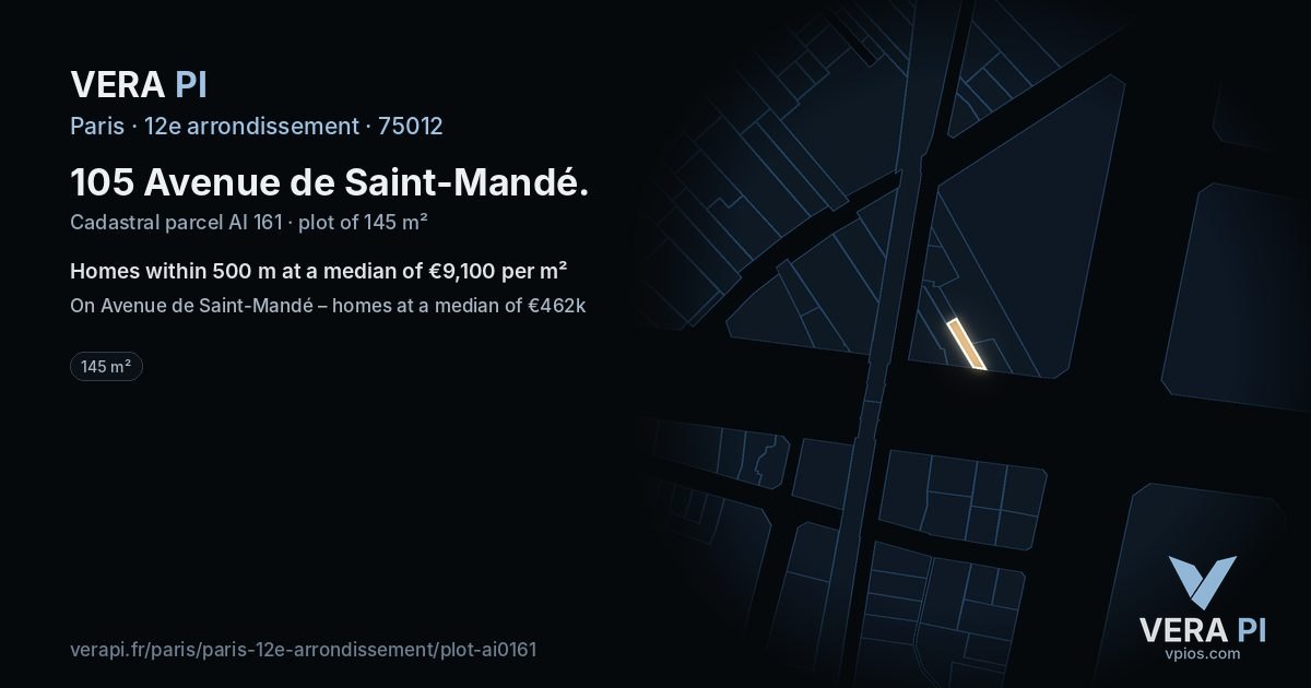 105 Avenue de Saint-Mandé, 12e arrondissement at night – the plot lit, the parcels around coloured by the prices near them