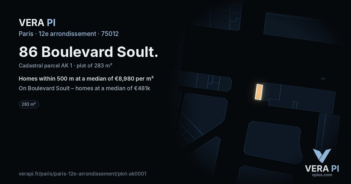 86 Boulevard Soult, 12e arrondissement at night – the plot lit, the parcels around coloured by the prices near them