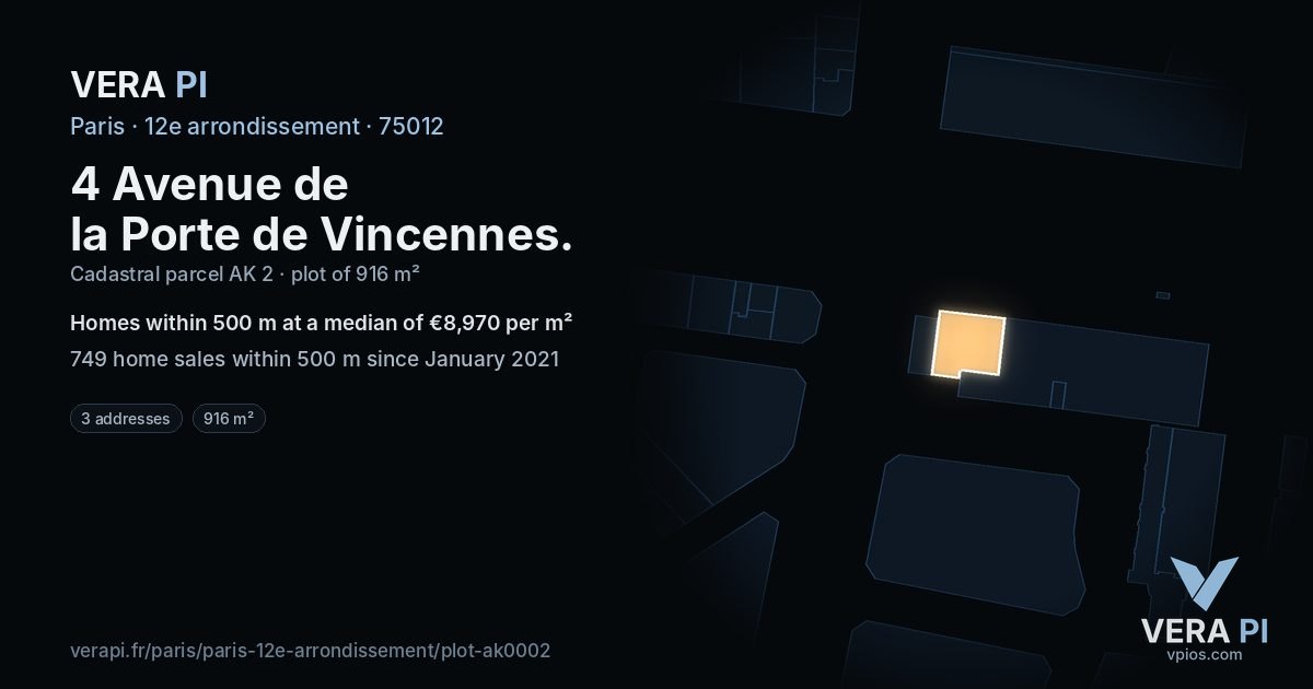4 Avenue de la Porte de Vincennes, 12e arrondissement at night – the plot lit, the parcels around coloured by the prices near them