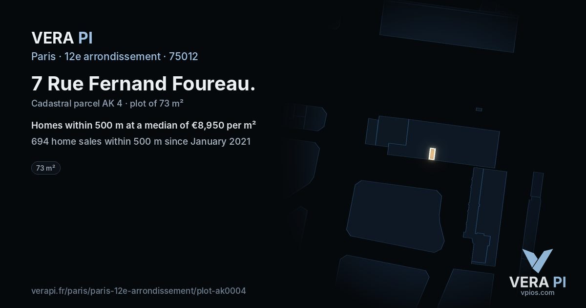 7 Rue Fernand Foureau, 12e arrondissement at night – the plot lit, the parcels around coloured by the prices near them