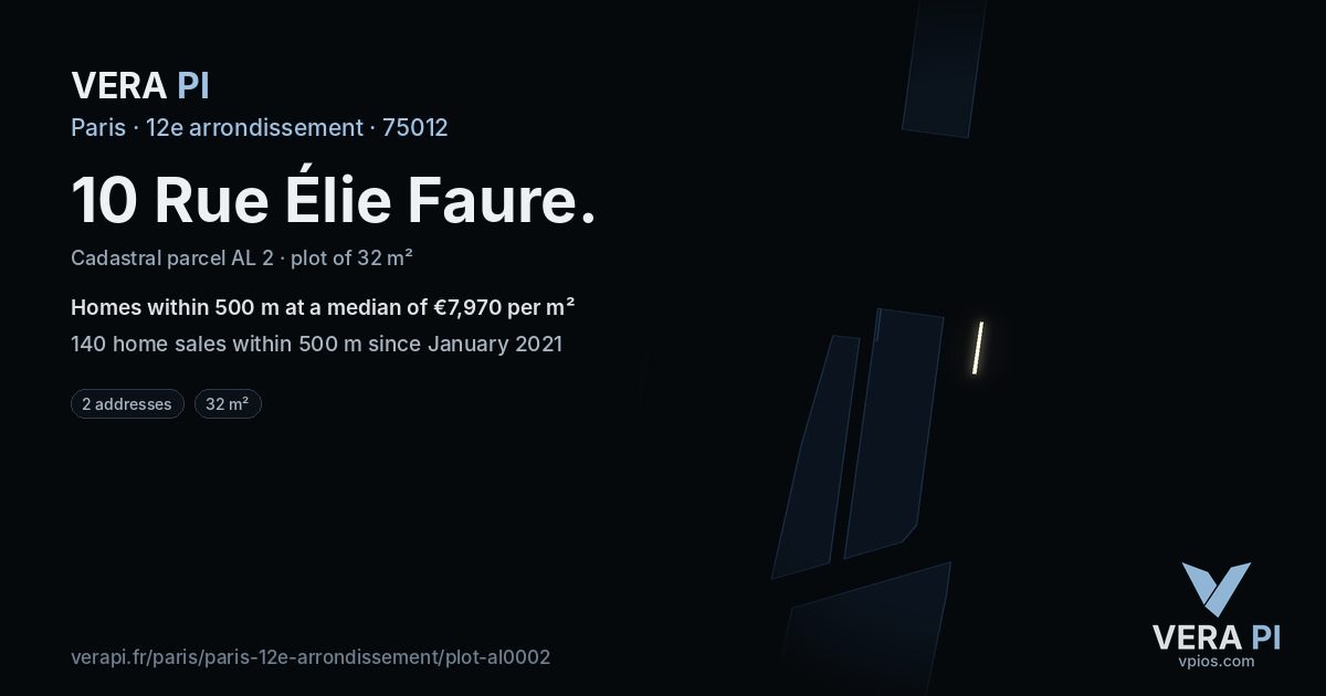10 Rue Élie Faure, 12e arrondissement at night – the plot lit, the parcels around coloured by the prices near them