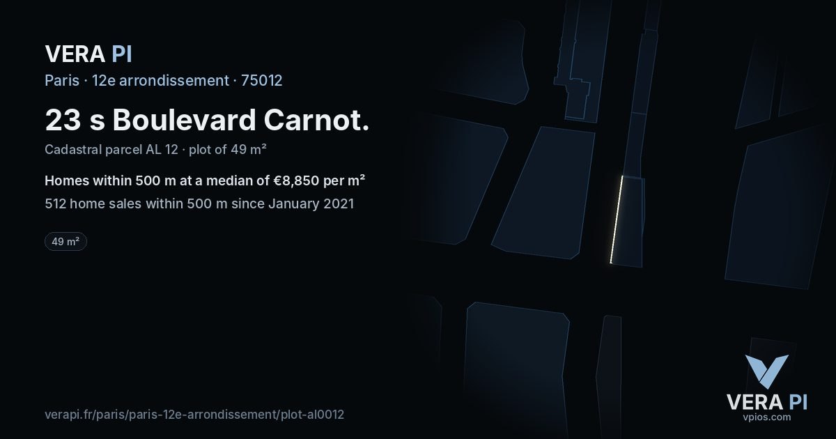 23 s Boulevard Carnot, 12e arrondissement at night – the plot lit, the parcels around coloured by the prices near them