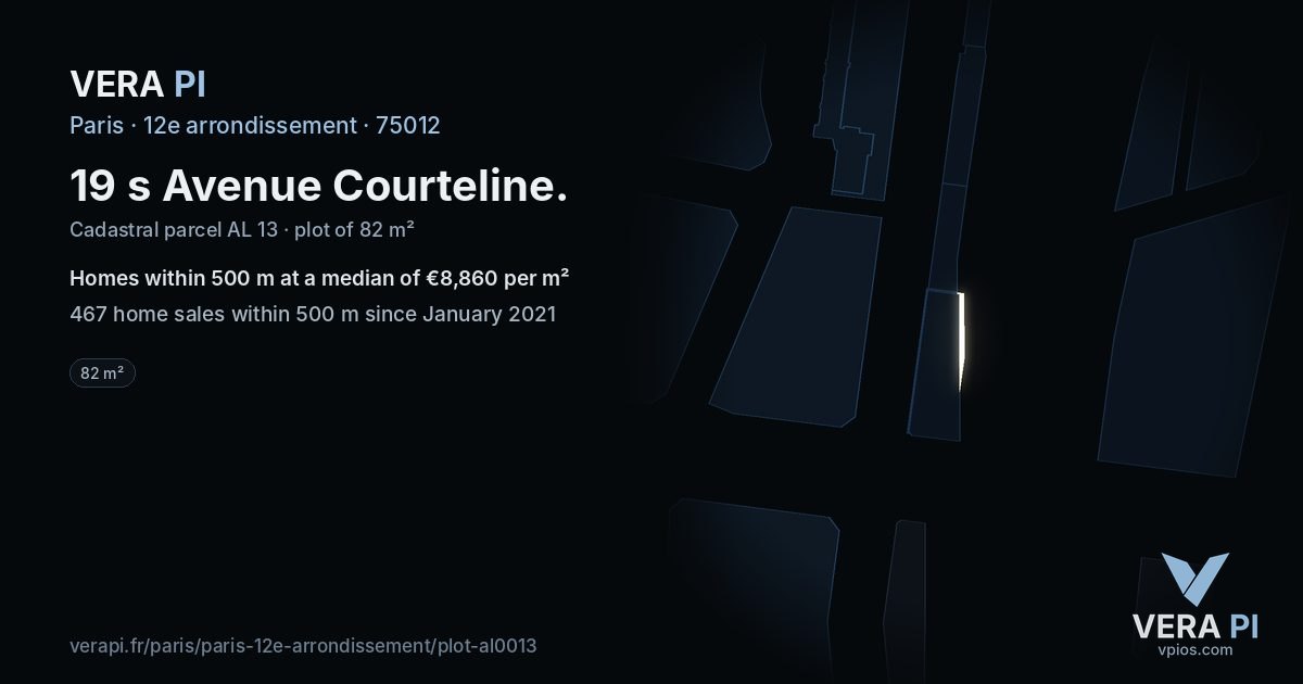 19 s Avenue Courteline, 12e arrondissement at night – the plot lit, the parcels around coloured by the prices near them