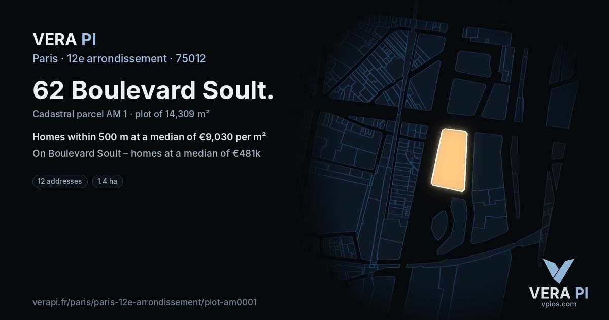 62 Boulevard Soult, 12e arrondissement at night – the plot lit, the parcels around coloured by the prices near them