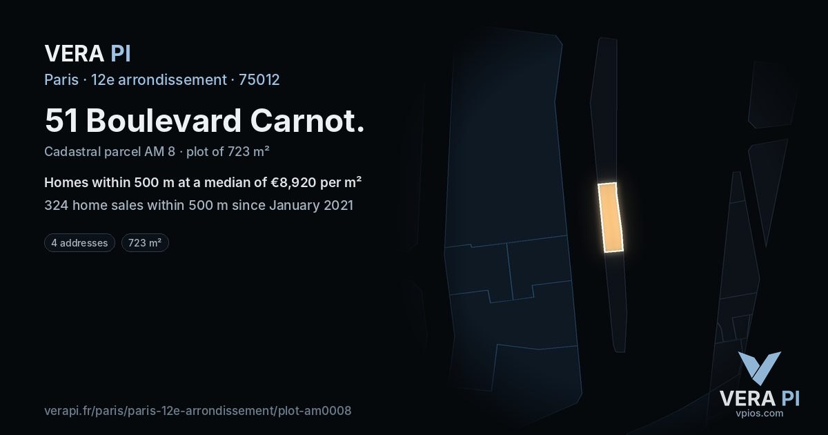 51 Boulevard Carnot, 12e arrondissement at night – the plot lit, the parcels around coloured by the prices near them