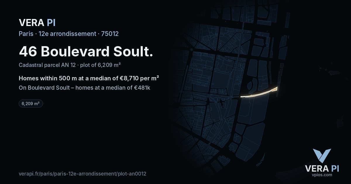 46 Boulevard Soult, 12e arrondissement at night – the plot lit, the parcels around coloured by the prices near them