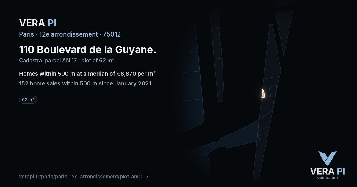 110 Boulevard de la Guyane, 12e arrondissement at night – the plot lit, the parcels around coloured by the prices near them