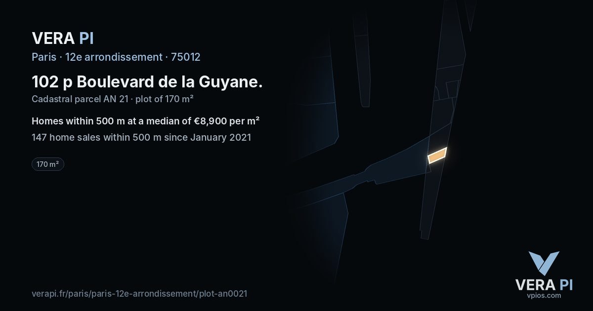 102 p Boulevard de la Guyane, 12e arrondissement at night – the plot lit, the parcels around coloured by the prices near them