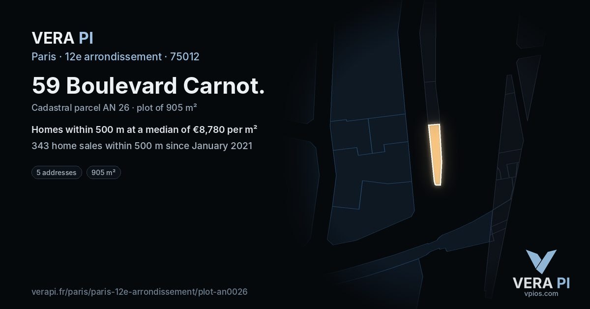 59 Boulevard Carnot, 12e arrondissement at night – the plot lit, the parcels around coloured by the prices near them