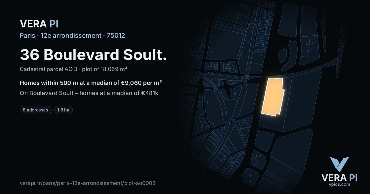 36 Boulevard Soult, 12e arrondissement at night – the plot lit, the parcels around coloured by the prices near them