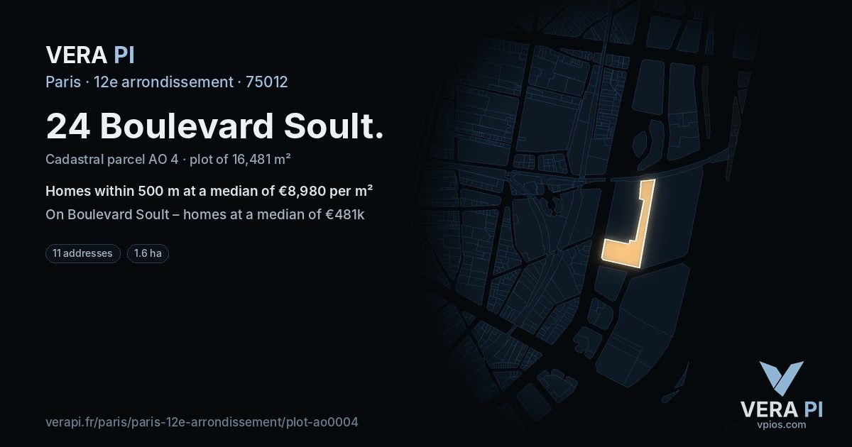 24 Boulevard Soult, 12e arrondissement at night – the plot lit, the parcels around coloured by the prices near them