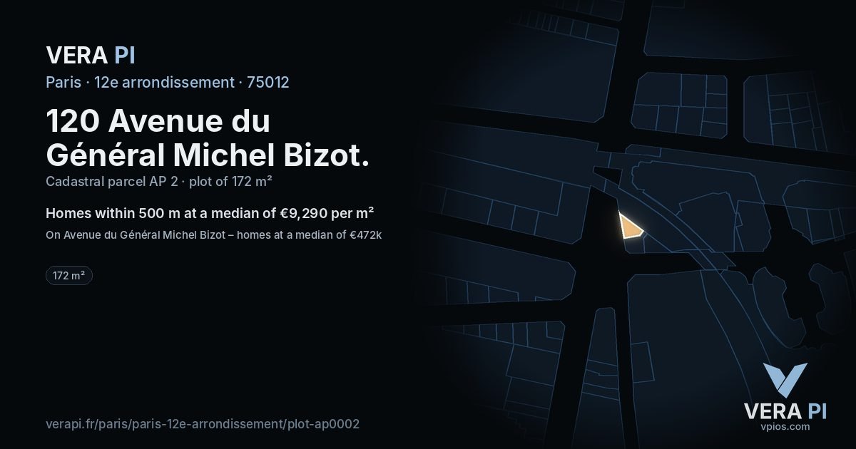120 Avenue du Général Michel Bizot, 12e arrondissement at night – the plot lit, the parcels around coloured by the prices near them