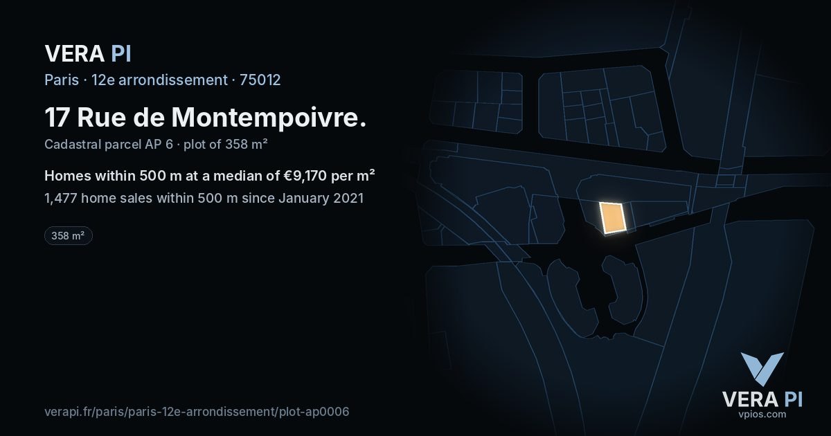 17 Rue de Montempoivre, 12e arrondissement at night – the plot lit, the parcels around coloured by the prices near them