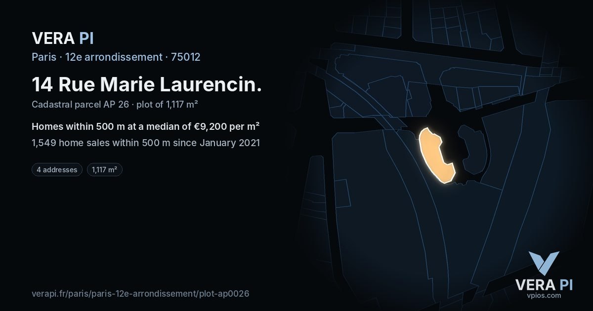 14 Rue Marie Laurencin, 12e arrondissement at night – the plot lit, the parcels around coloured by the prices near them