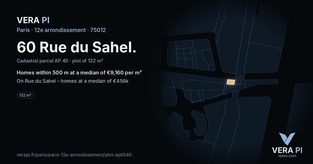 60 Rue du Sahel, 12e arrondissement at night – the plot lit, the parcels around coloured by the prices near them